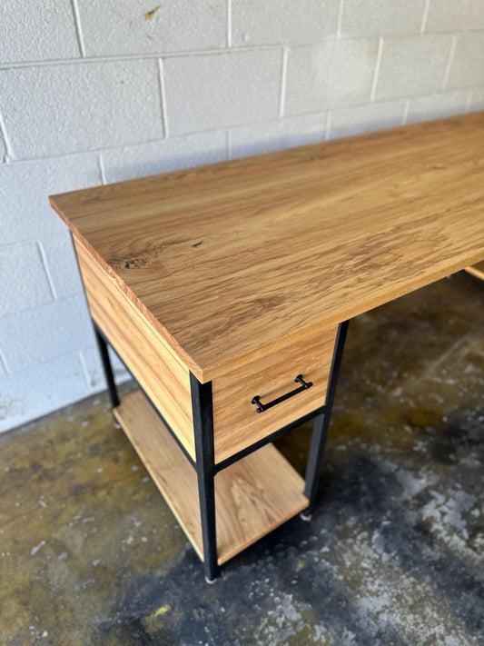 Industrial Desk with Wood Top, Custom L Desk, Drawers, Shelves, Keyboard Tray