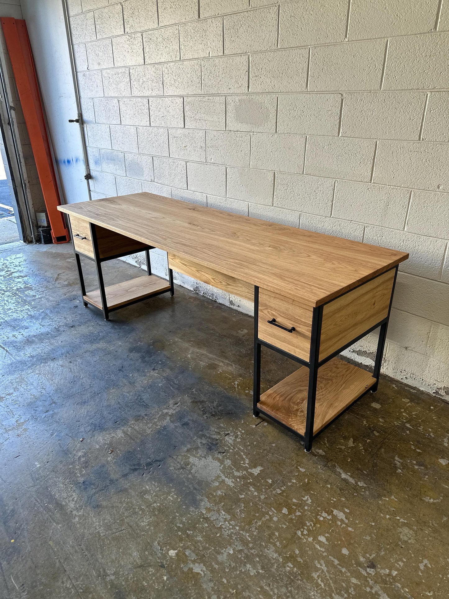 Industrial Desk with Wood Top, Custom L Desk, Drawers, Shelves, Keyboard Tray