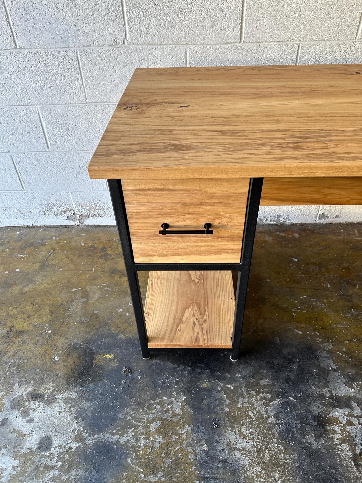 Industrial Desk with Wood Top, Custom L Desk, Drawers, Shelves, Keyboard Tray