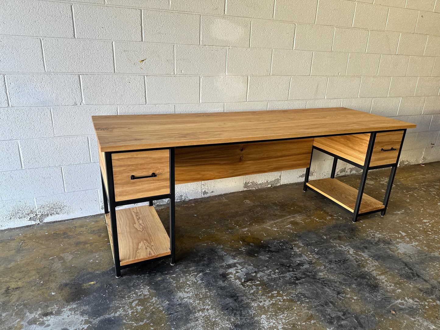 Industrial Desk with Wood Top, Custom L Desk, Drawers, Shelves, Keyboard Tray