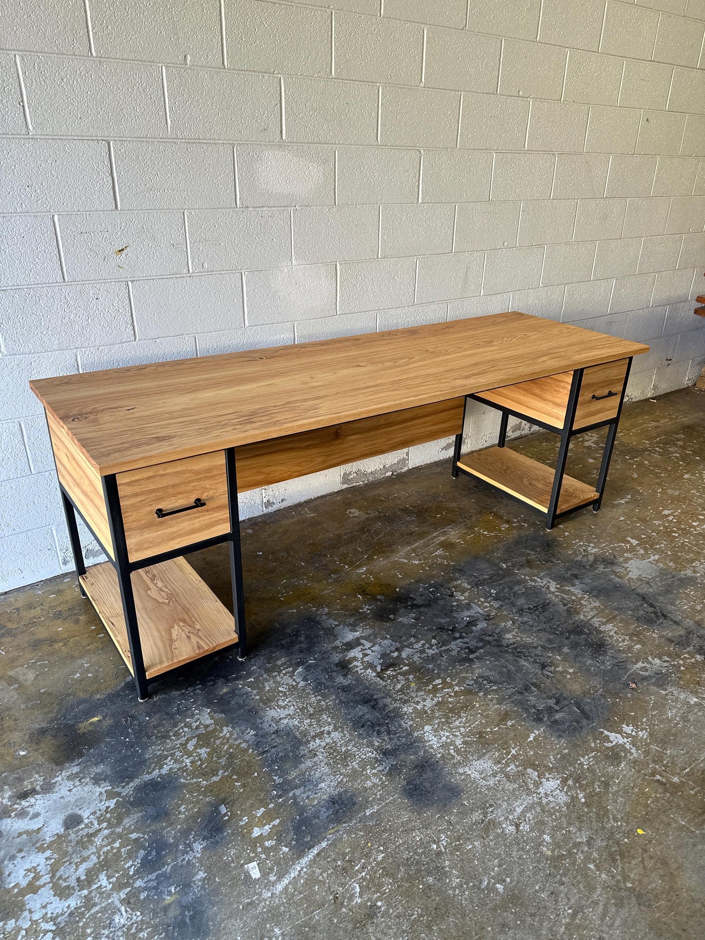 Industrial Desk with Wood Top, Custom L Desk, Drawers, Shelves, Keyboard Tray