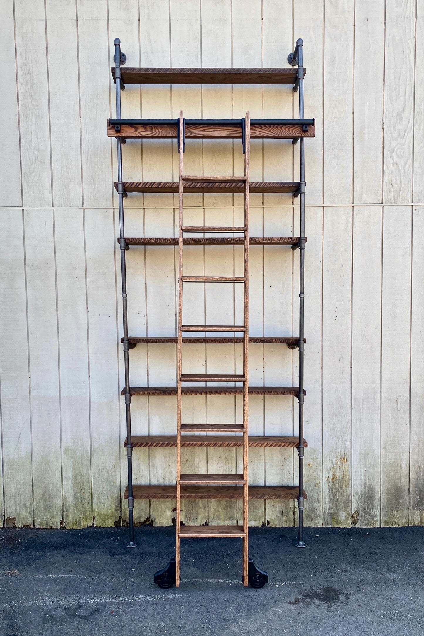 7 Shelves - Large Wall Mounted Bookshelf - Reclaimed Wood Bookshelf Pipe Bookshelf Shelf Built In Industrial Shelving TV Stand Desk Storage