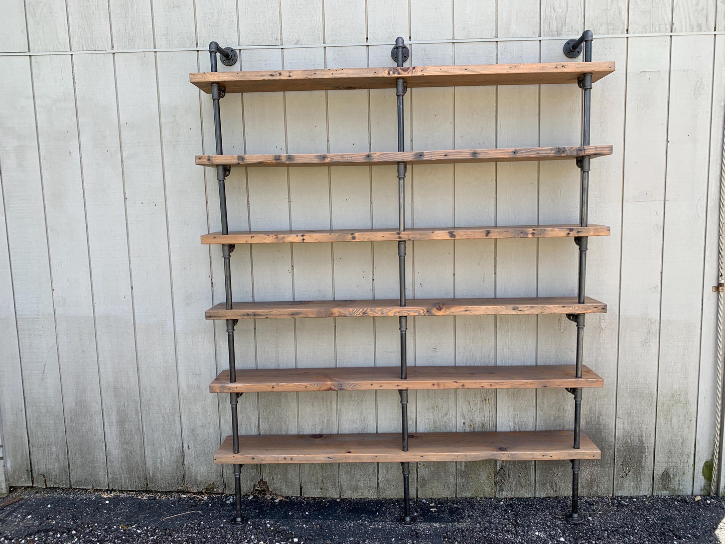 7 Shelves - Large Wall Mounted Bookshelf - Reclaimed Wood Bookshelf Pipe Bookshelf Shelf Built In Industrial Shelving TV Stand Desk Storage