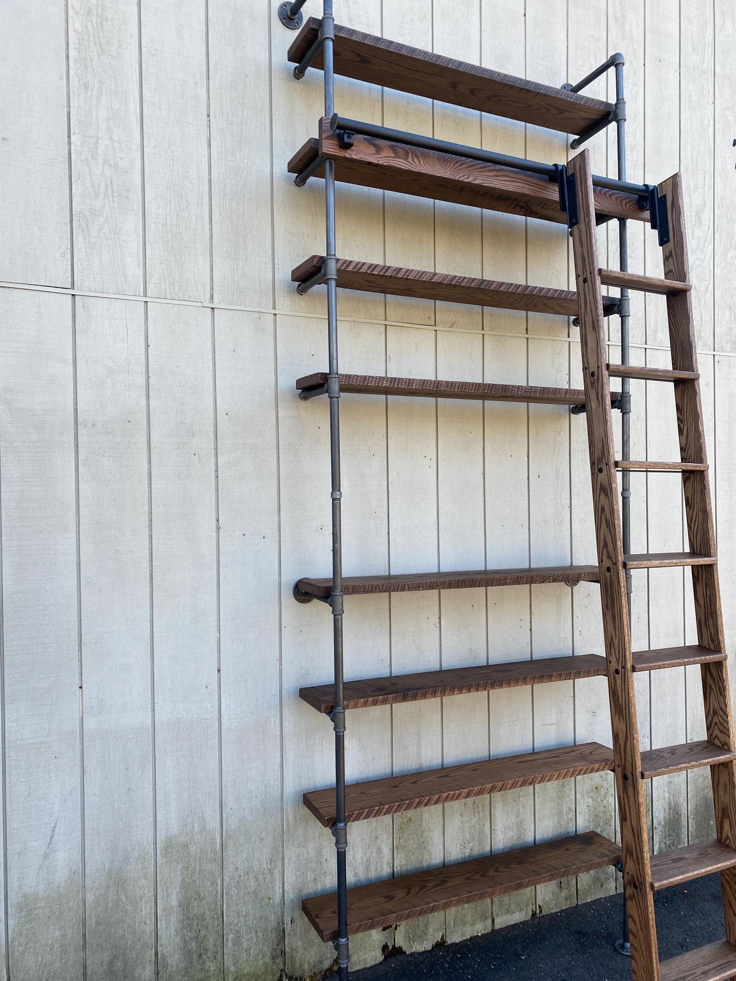 7 Shelves - Large Wall Mounted Bookshelf - Reclaimed Wood Bookshelf Pipe Bookshelf Shelf Built In Industrial Shelving TV Stand Desk Storage
