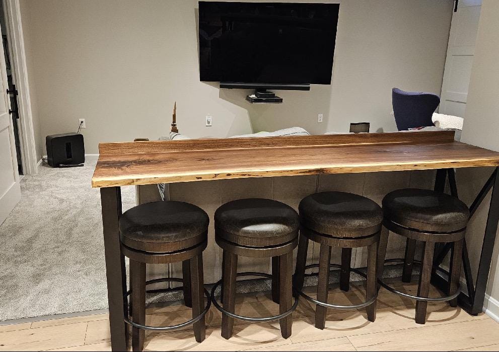 Industrial Bar Table, Narrow Wood Table with Metal Legs, Behind Sofa Counter, Drink Rail