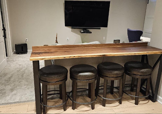 Industrial Bar Table, Narrow Wood Table with Metal Legs, Behind Sofa Counter, Drink Rail