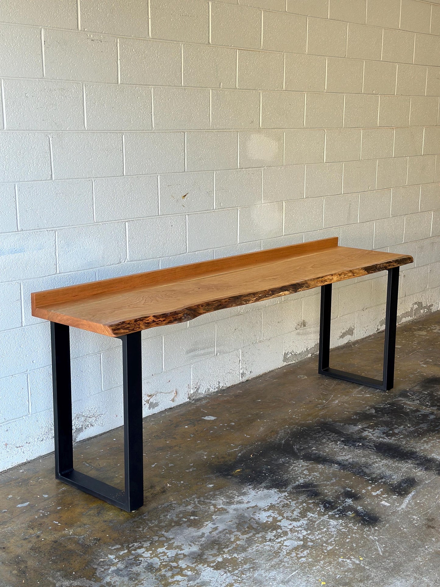 Industrial Bar Table, Narrow Wood Table with Metal Legs, Behind Sofa Counter, Drink Rail