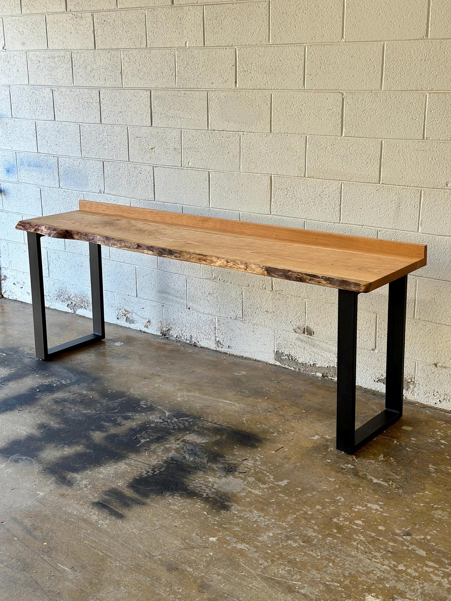 Industrial Bar Table, Narrow Wood Table with Metal Legs, Behind Sofa Counter, Drink Rail