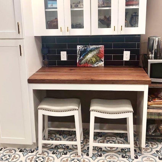 Custom Walnut Waterfall Countertop Extension, Seating Island Slab