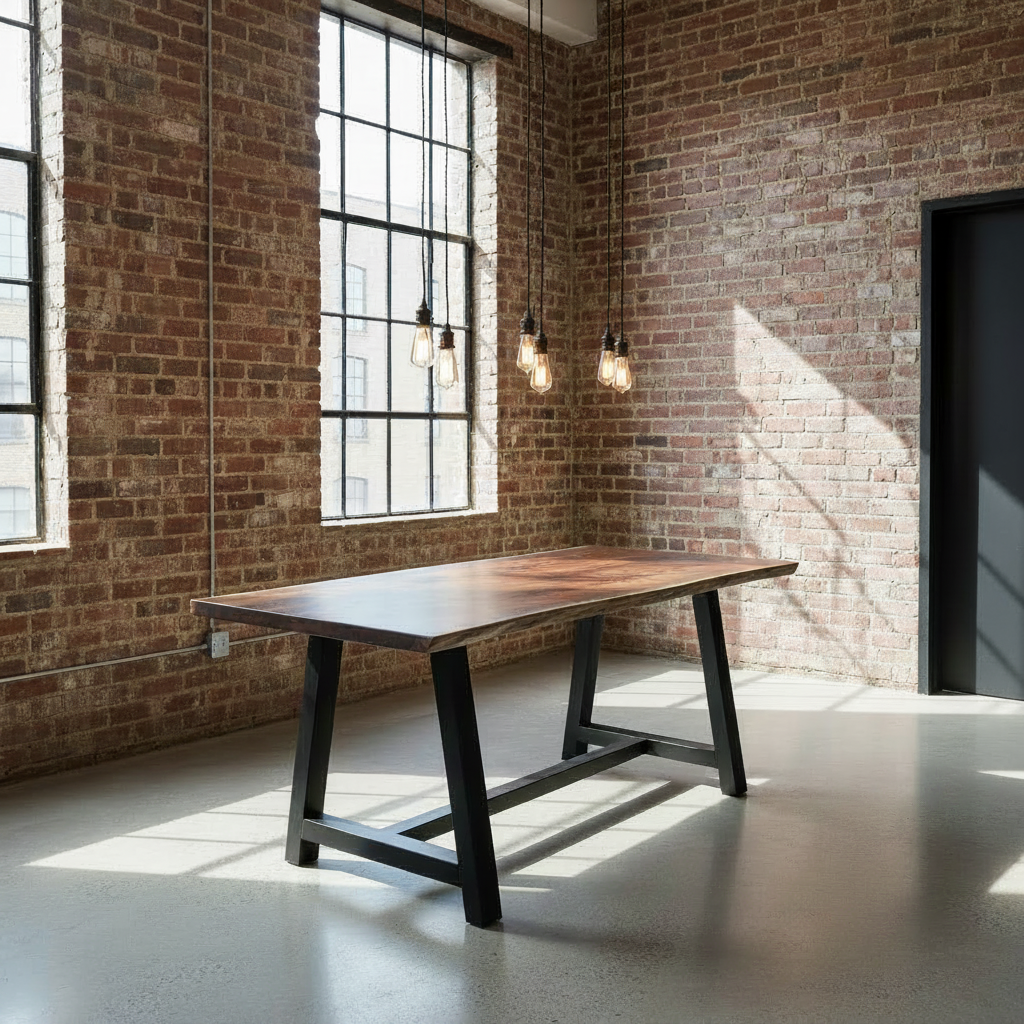 iReclaimed black walnut live edge bar table with industrial pipe legs and casters. Natural wood grain finish.