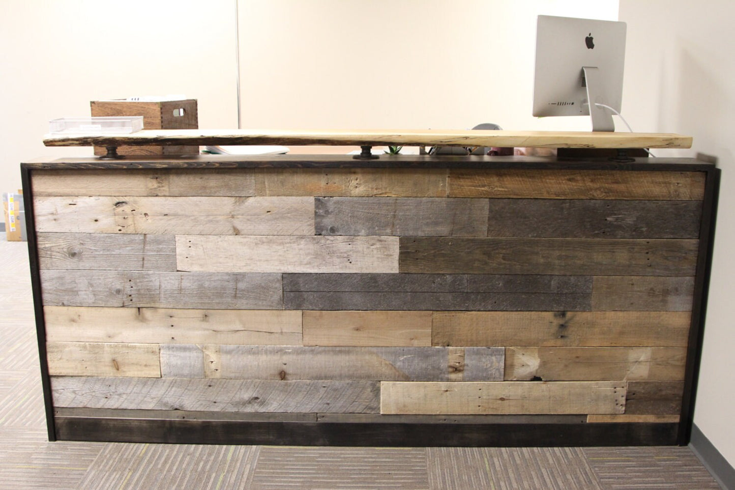 Reclaimed Wood Reception Desk with Office Desk Countertop Office Desk Welcome Center Help Desk Slab Counter