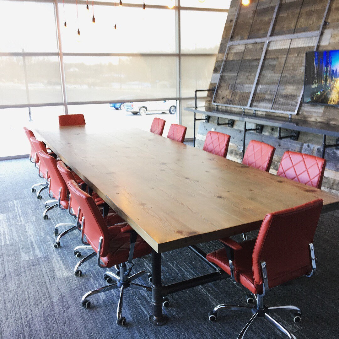 Capitol Conference Table - Massive Walnut Slab Boardroom Table with logo engraving