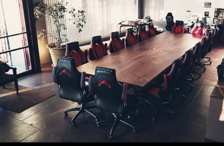 Capitol Conference Table - Massive Walnut Slab Boardroom Table with logo engraving