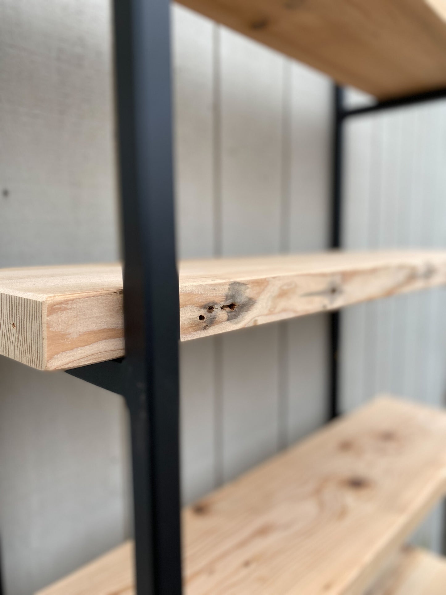 Plank Wood Shelving/Urban Wood Shelving, Custom Office Storage Shelf, Metal Bookcase Ladder Support