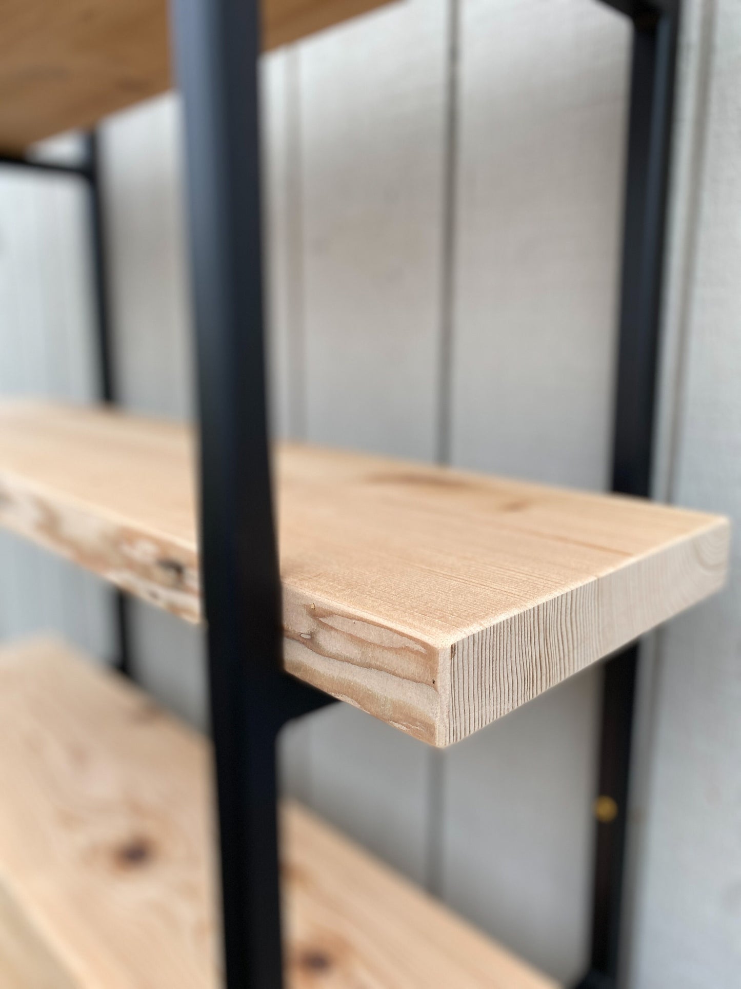 Plank Wood Shelving/Urban Wood Shelving, Custom Office Storage Shelf, Metal Bookcase Ladder Support